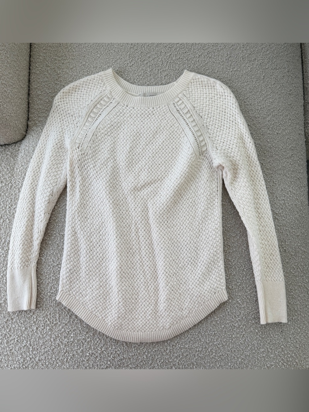 LOFT Cream Textured Crewneck Sweater